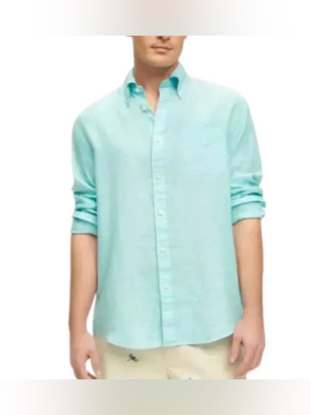 Brooks Brothers aqua blue 100% Irish Linen button down sport Shirt preppy Small